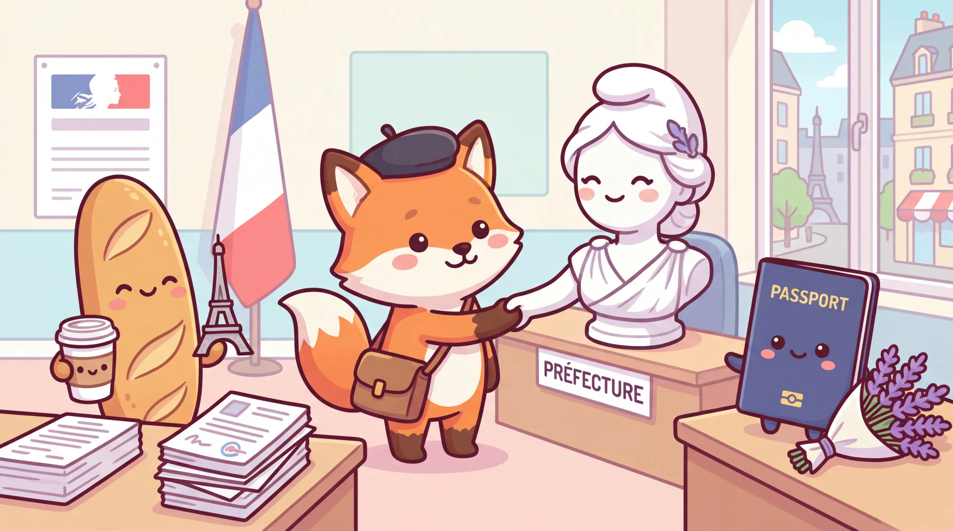 Passeport français et drapeau tricolore, symboles de la citoyenneté