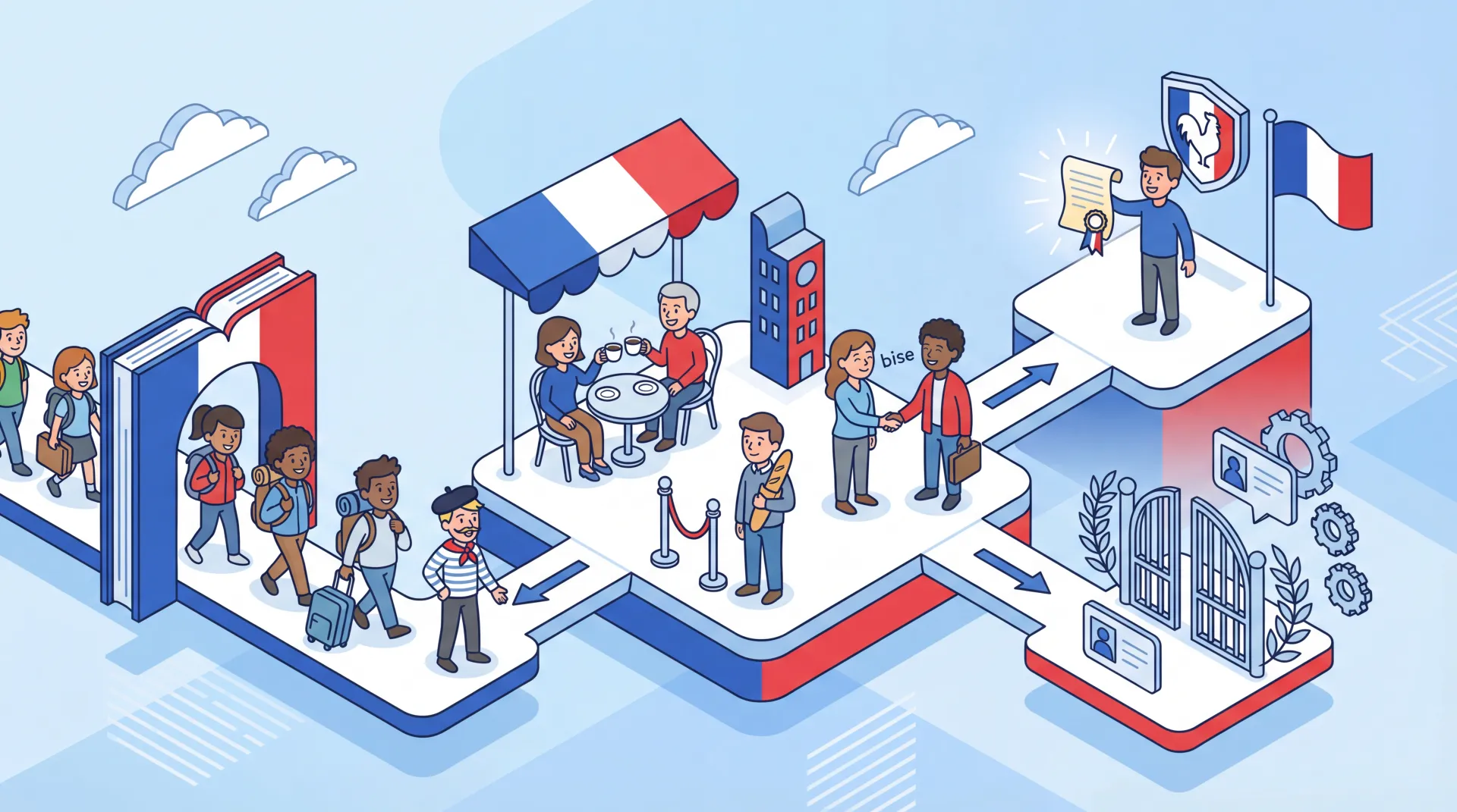 Deux personnes souriantes se saluant avec chaleur en France