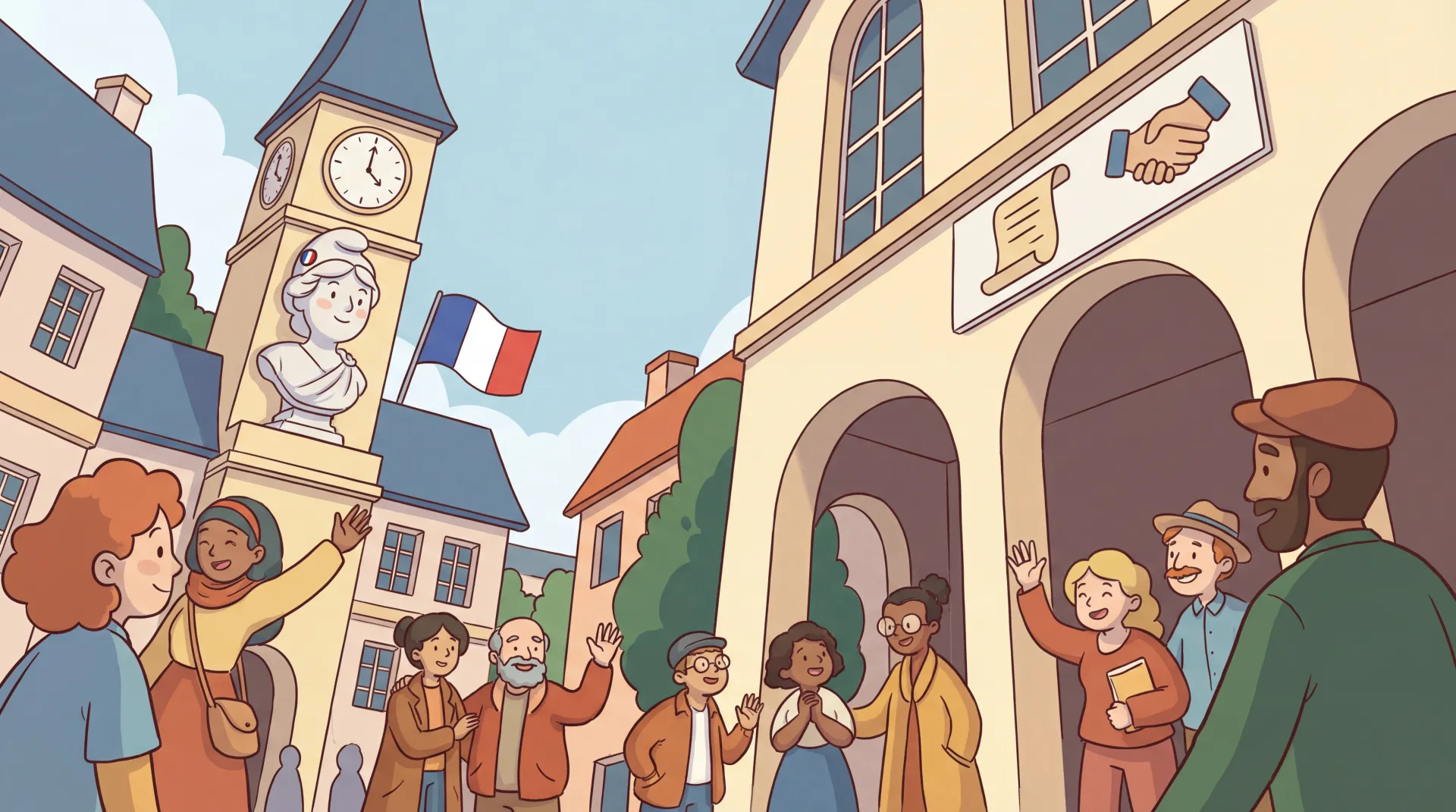 Jeunes adultes de diverses origines discutant en extérieur à Paris