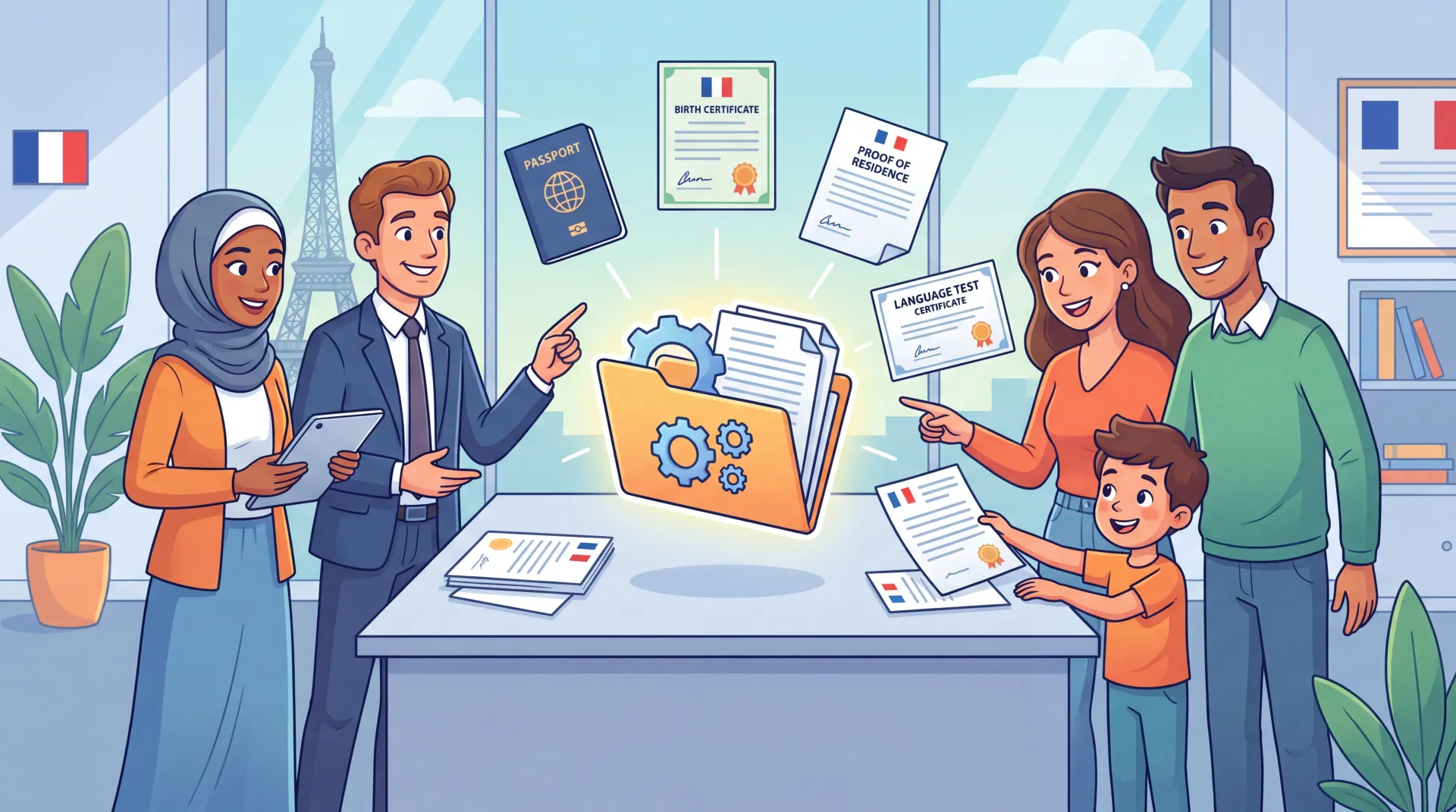 Dossier de documents administratifs avec stylo et tampon