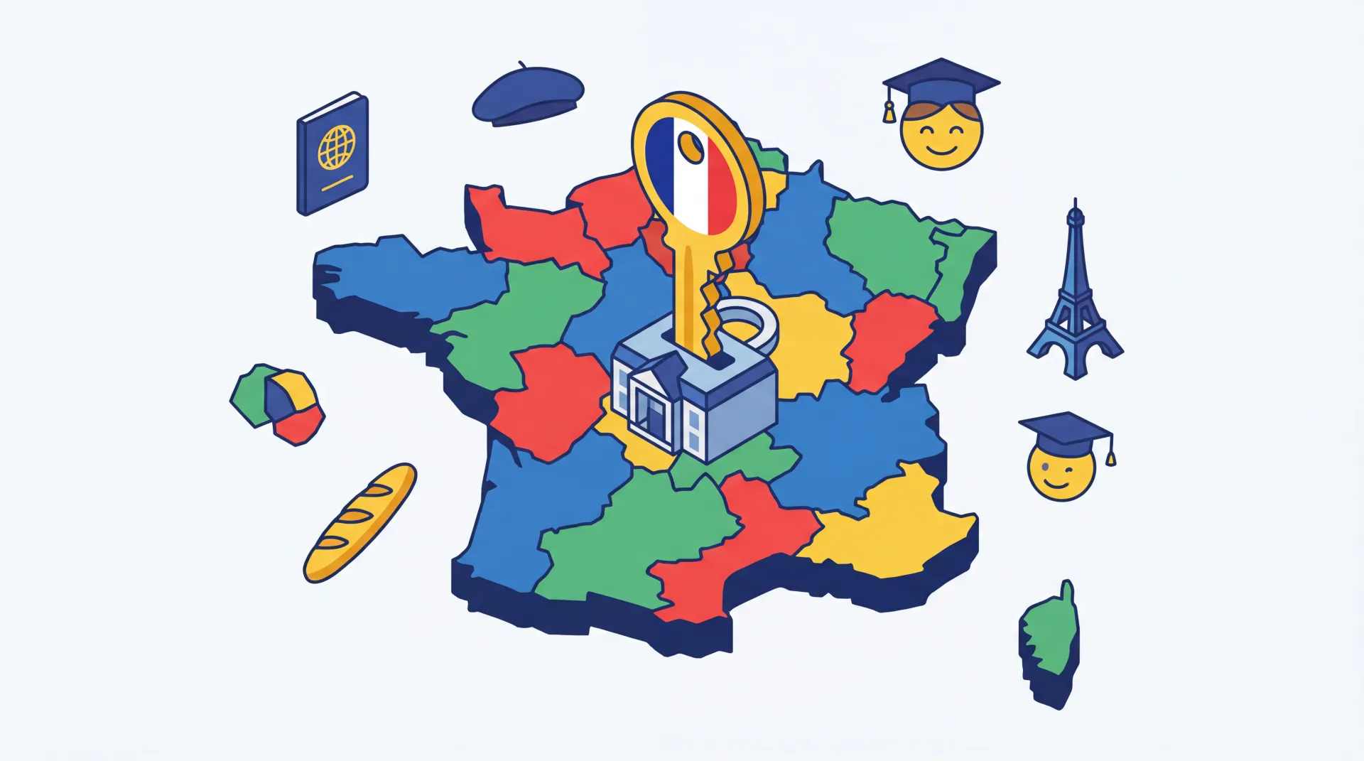 Carte de France montrant les régions et départements administratifs
