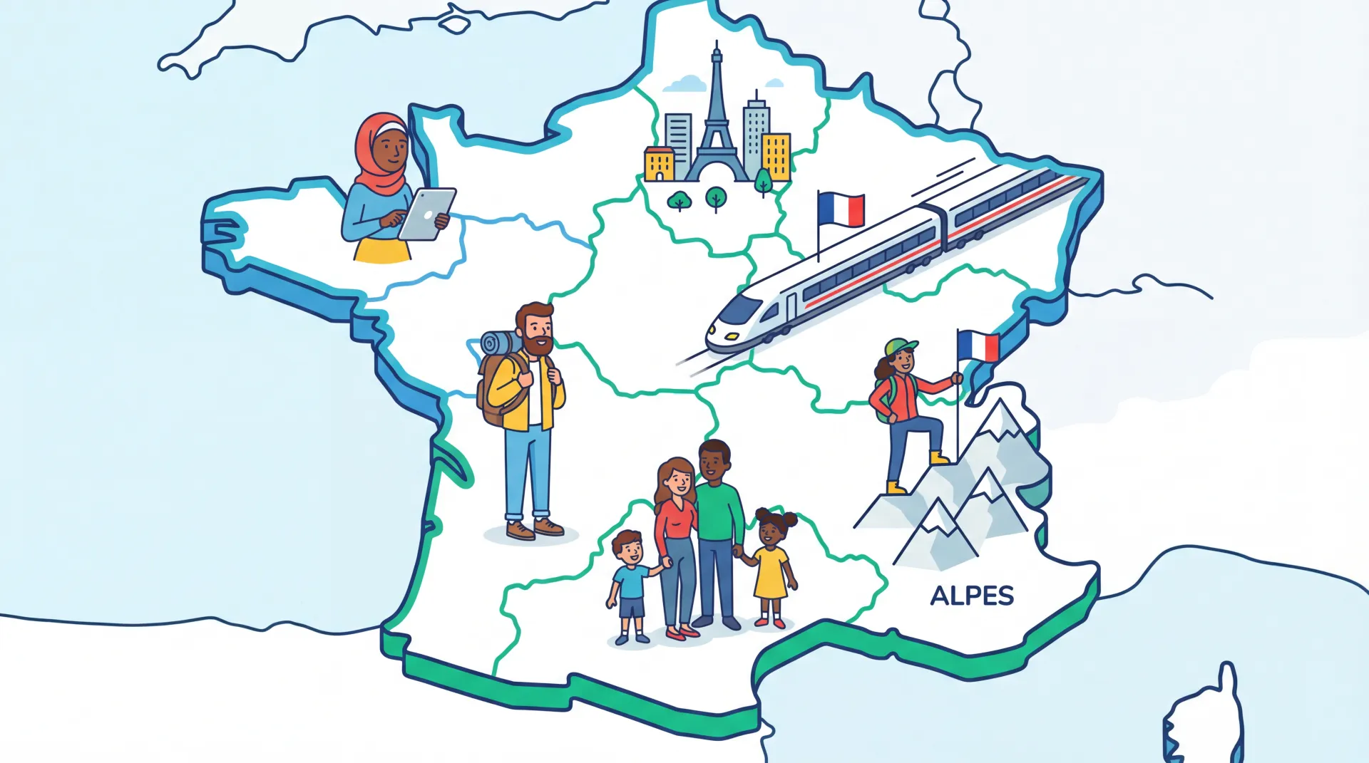 Carte administrative des régions de France métropolitaine et leurs départements