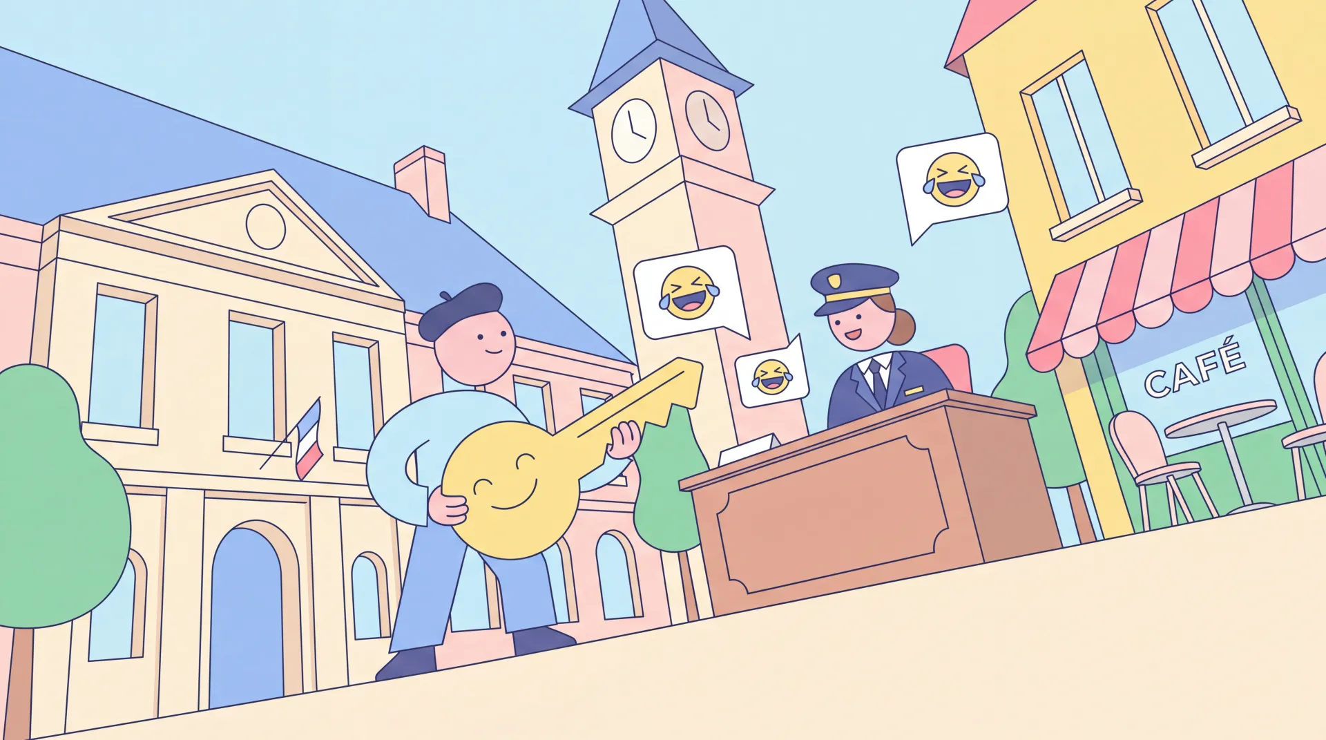 Groupe d'amis riant ensemble, illustrant la convivialité et l'humour français