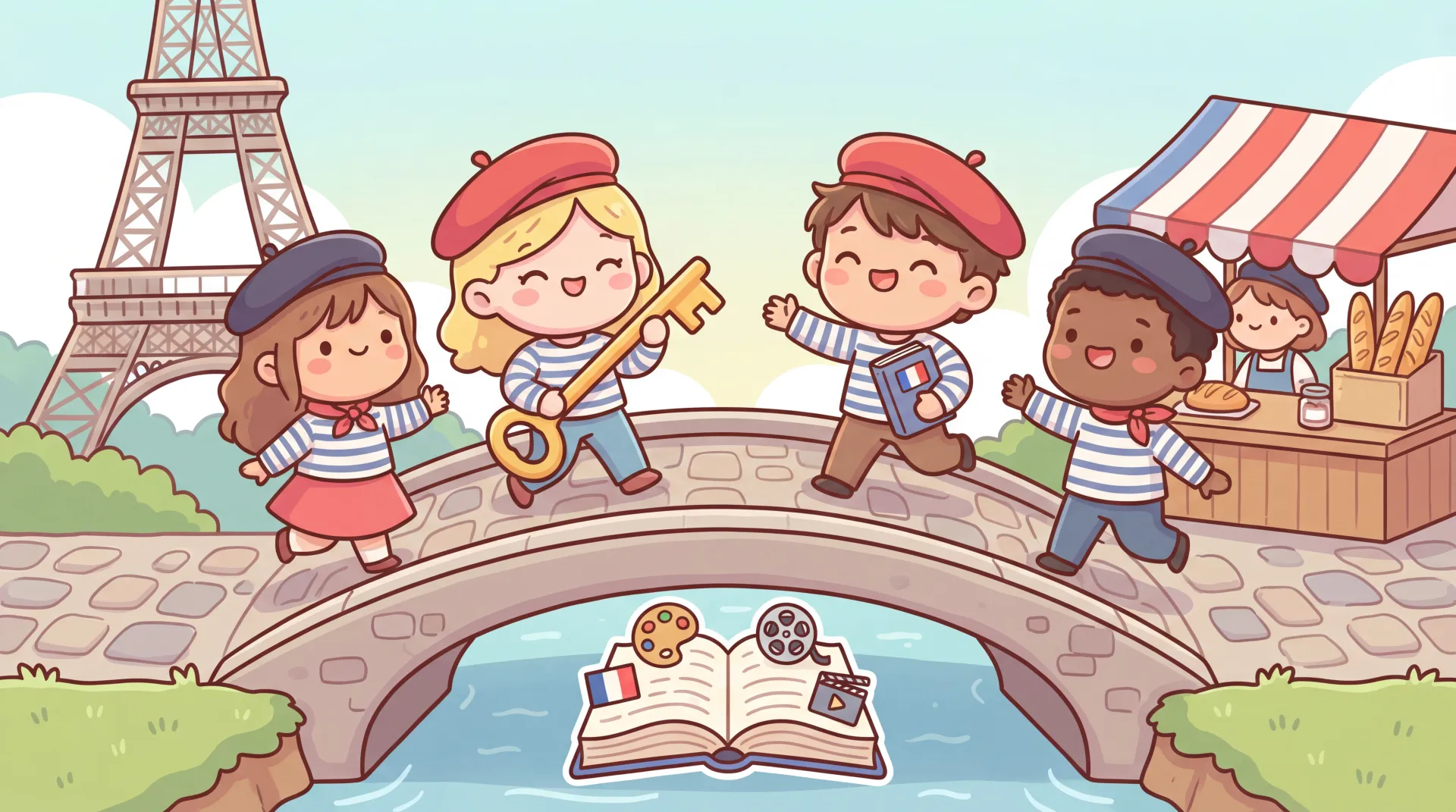 Livre ouvert avec un drapeau français en arrière-plan, symbolisant l'apprentissage