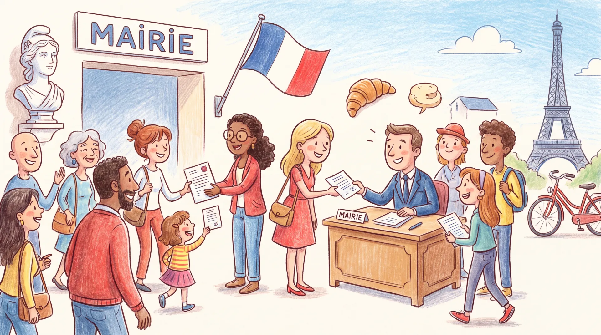 Façade d'une mairie française avec drapeau tricolore