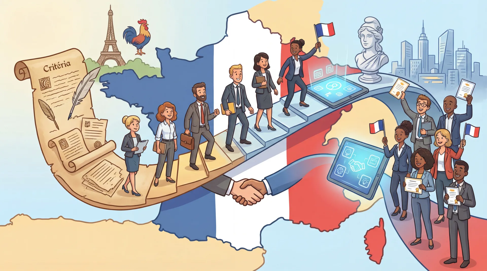 Cérémonie de naturalisation avec le drapeau français et Marianne.