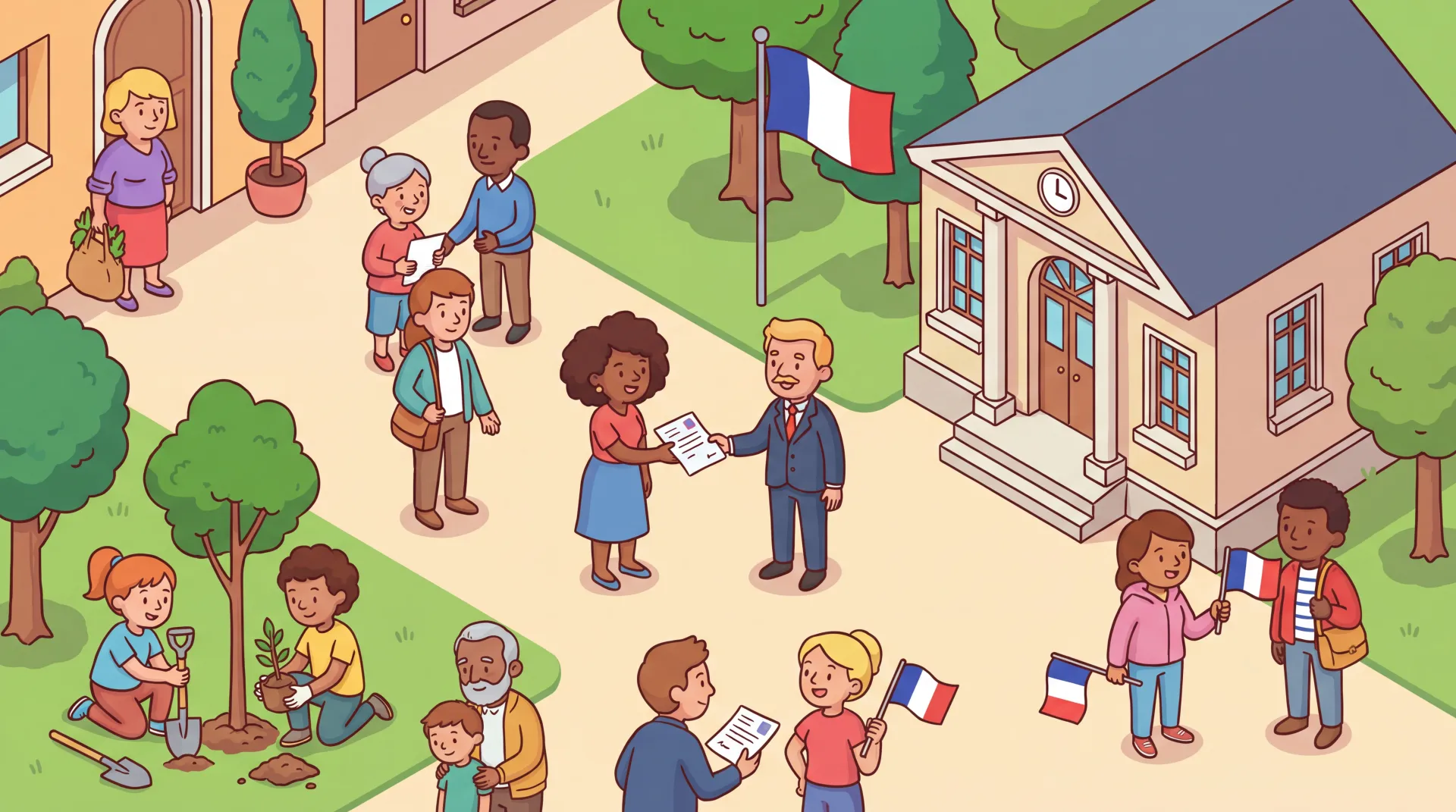 Main tenant un petit drapeau français, symbole de citoyenneté