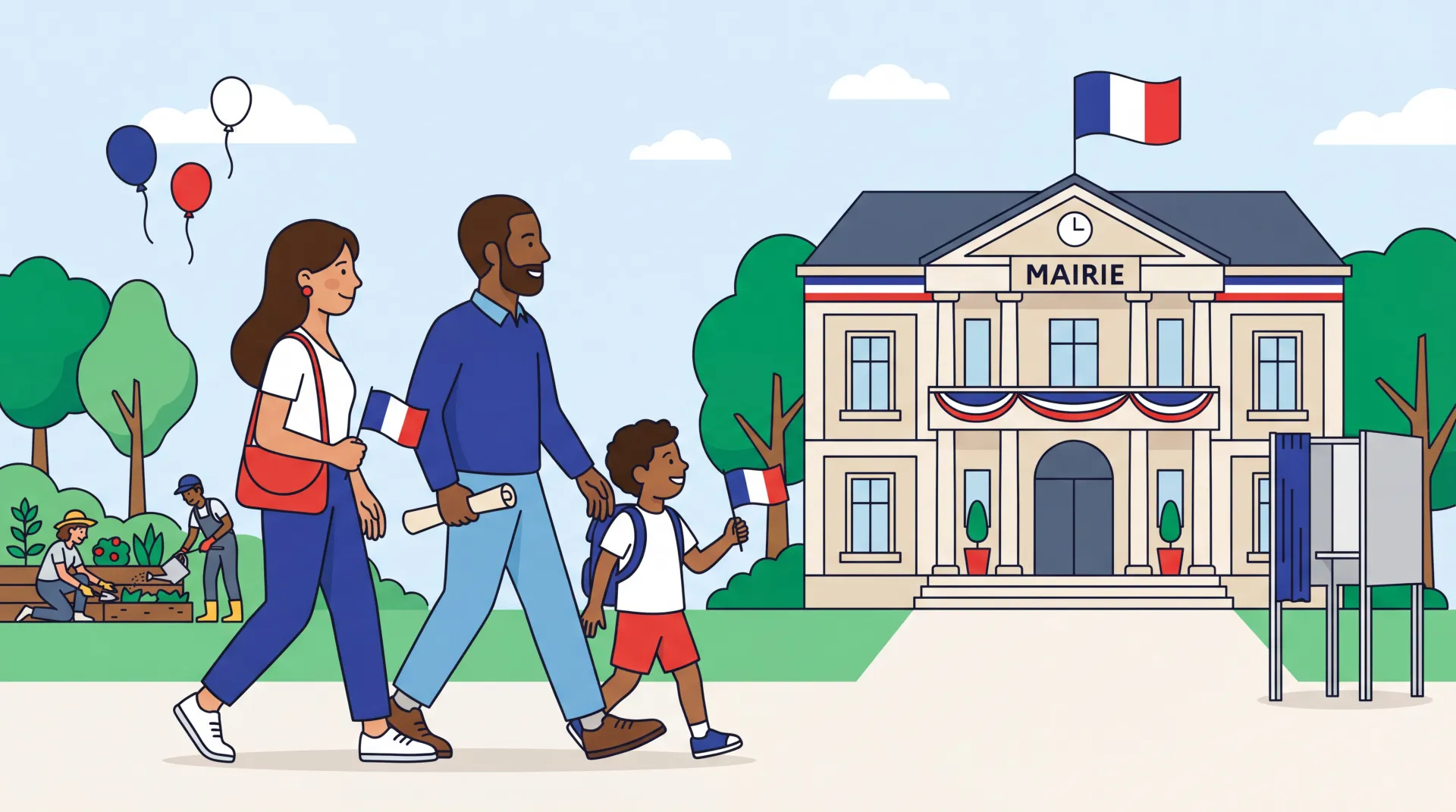 Mairie française avec drapeau tricolore