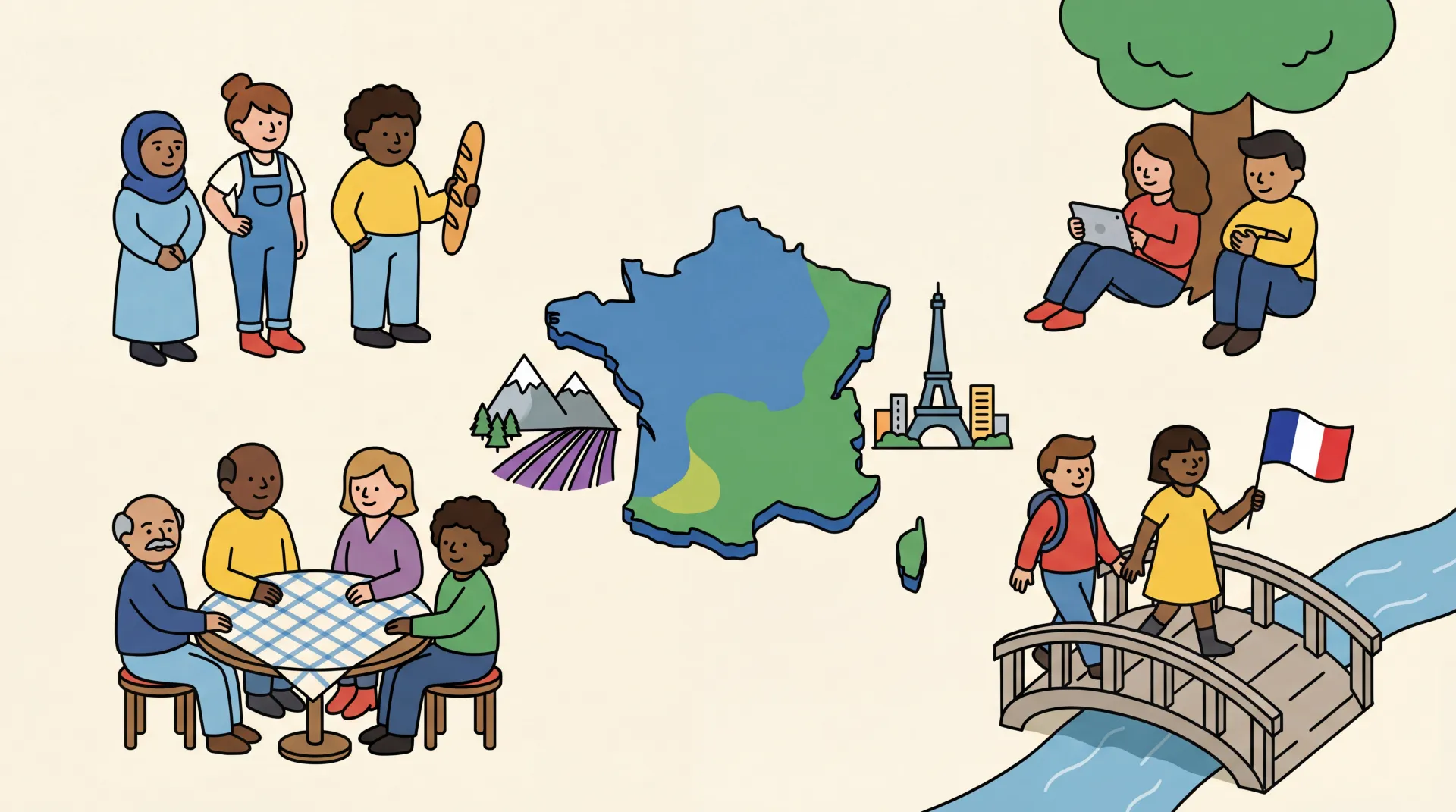 Paysage français diversifié avec montagnes, lac et verdure