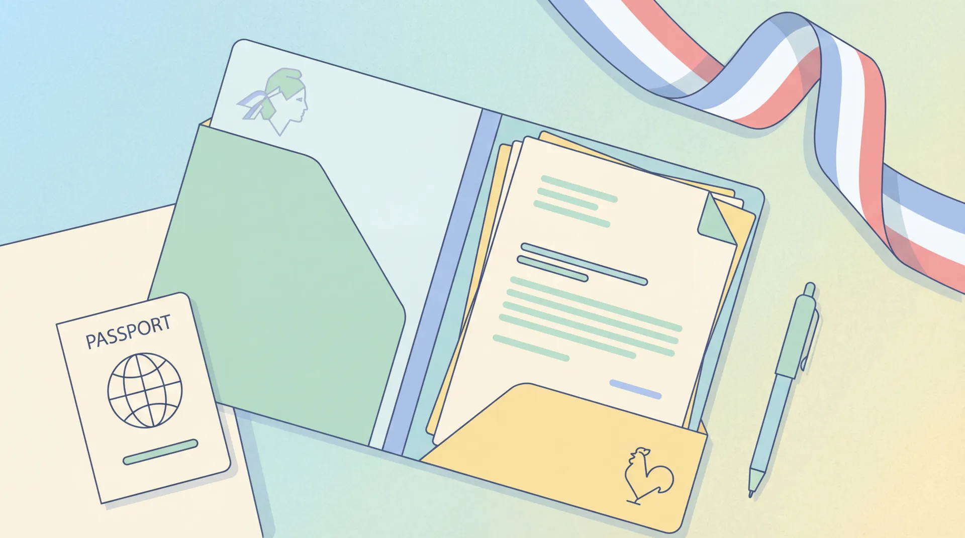 Une pile de dossiers administratifs avec des étiquettes