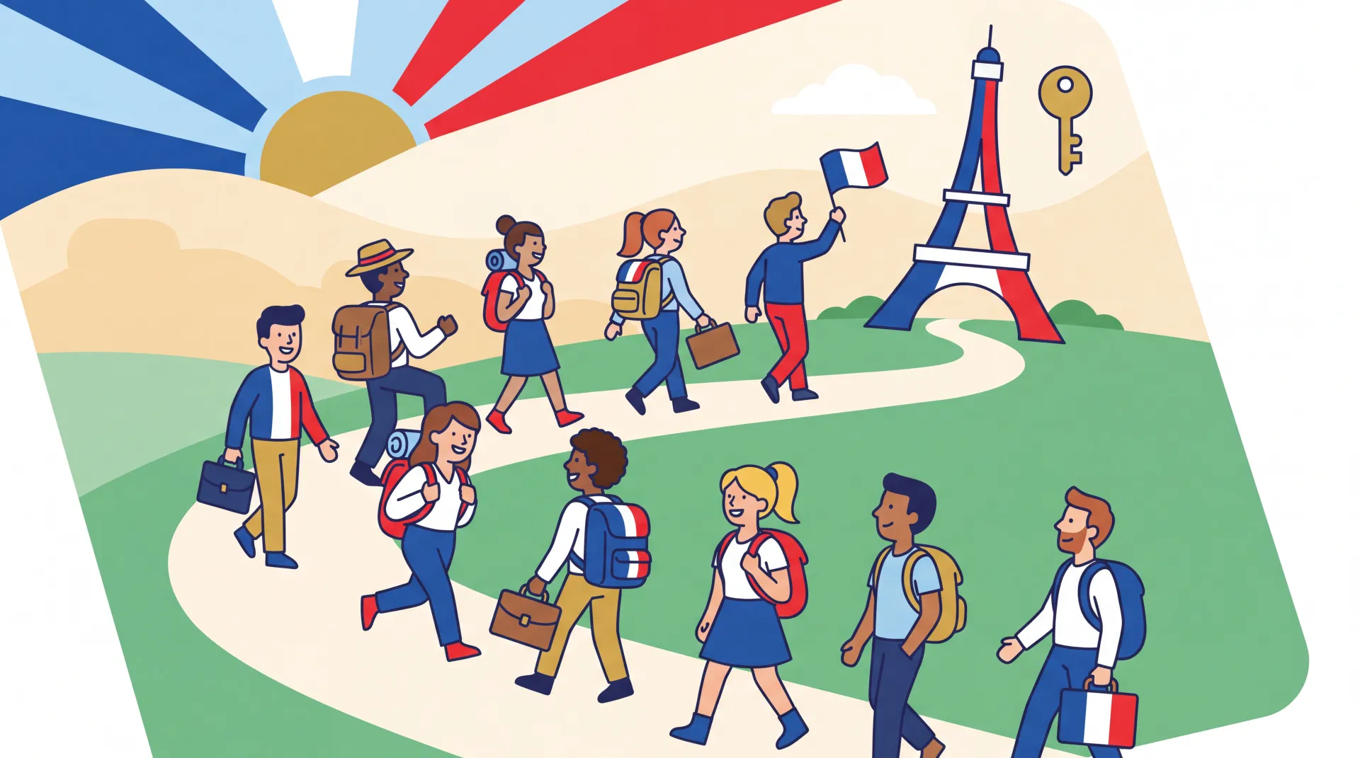 Famille multiculturelle se promenant dans un parc français