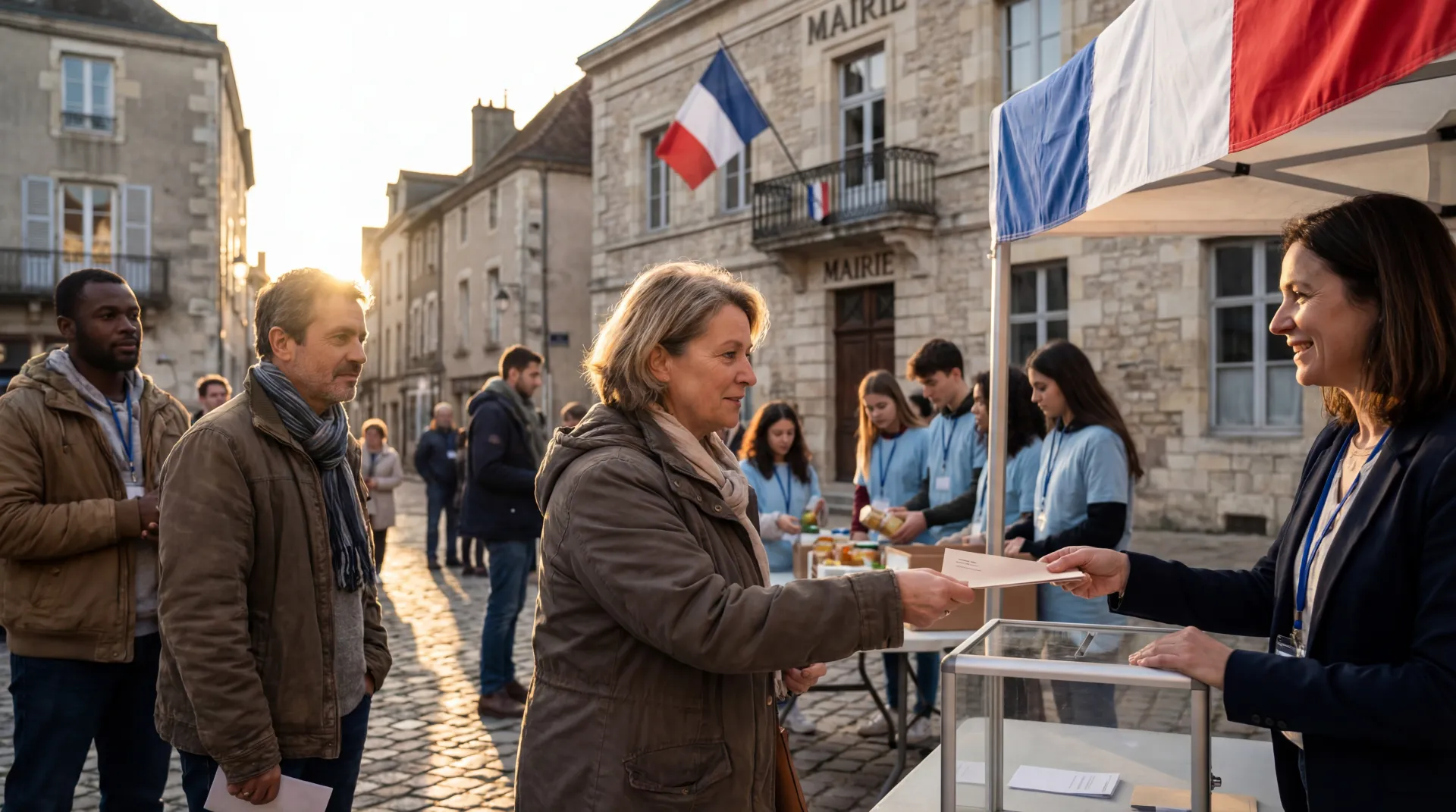 Buste de Marianne, symbole de la République française, avec drapeau tricolore